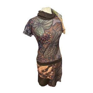 Smash! Abstract Floral Print Cowl Neck Short Sleeve Dress Women's Size L